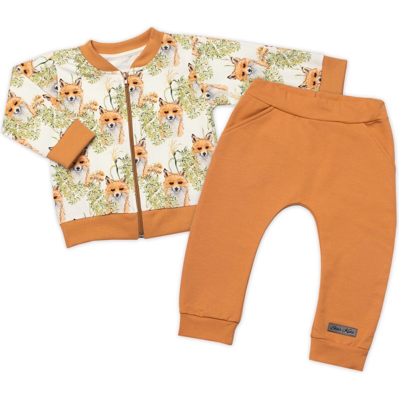 Stylová bavlněná tepláková souprava G-baby, Lišky - hořčicová 89231341