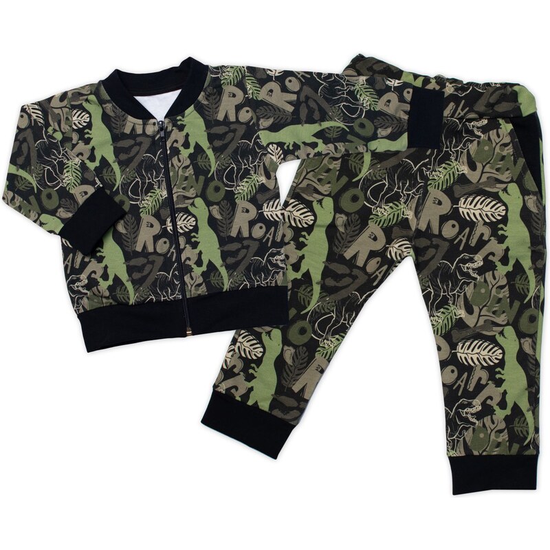 Stylová bavlněná tepláková souprava G-baby, Dino - khaki/černá 89231342