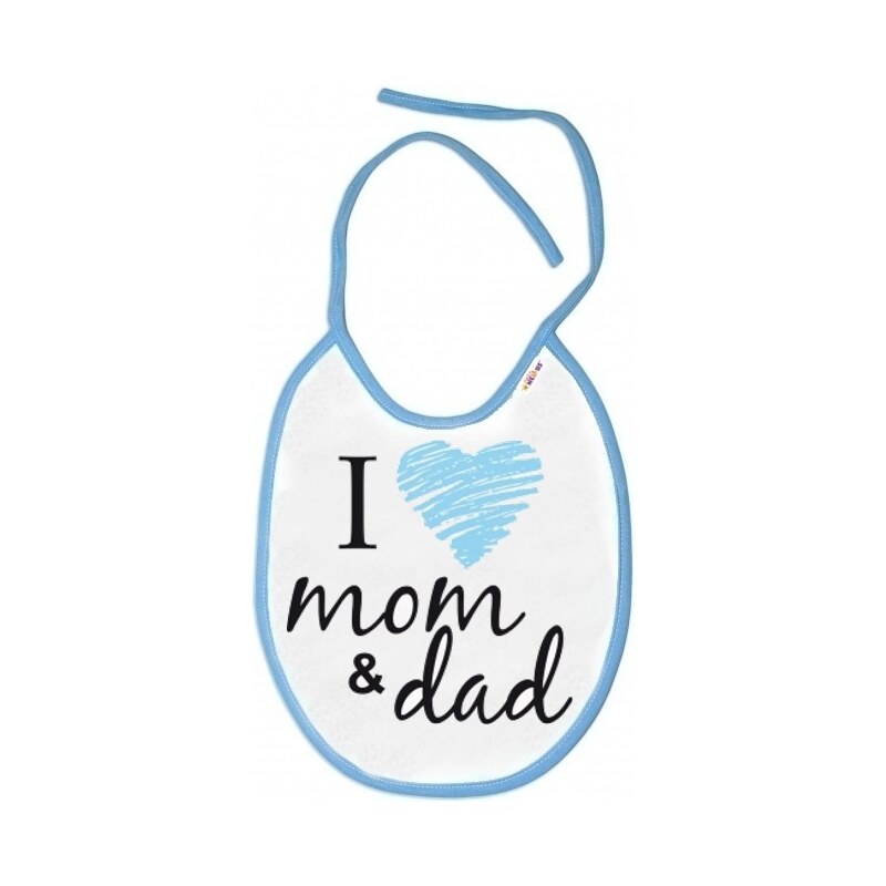 Baby Nellys Nepromokavý bryndáček I love mom & dad, 24 x 27 cm - modrý 99060004