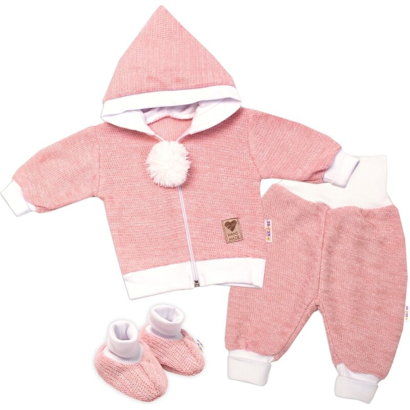 Baby Nellys 3-dílná souprava Hand made, pletený kabátek, kalhoty a 99060680