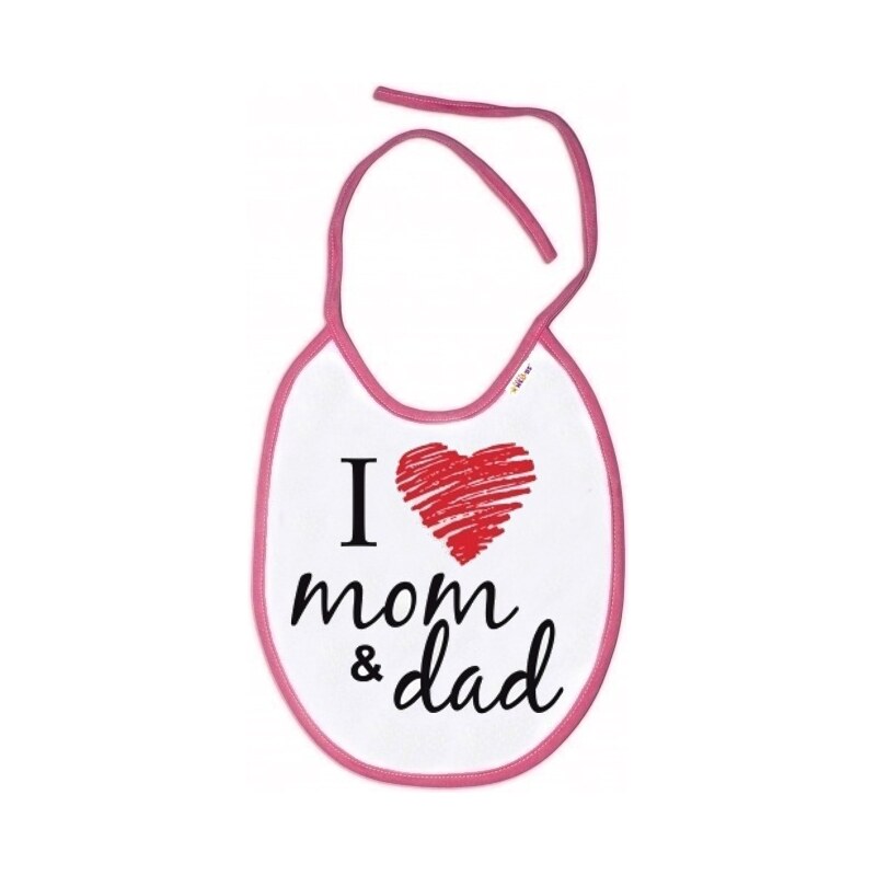 Baby Nellys Nepromokavý bryndáček I love mom & dad, 24 x 27 cm - 99059677