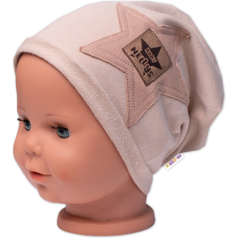 Dětská čepice bavlna, Baby Star, Baby Nellys, béžová