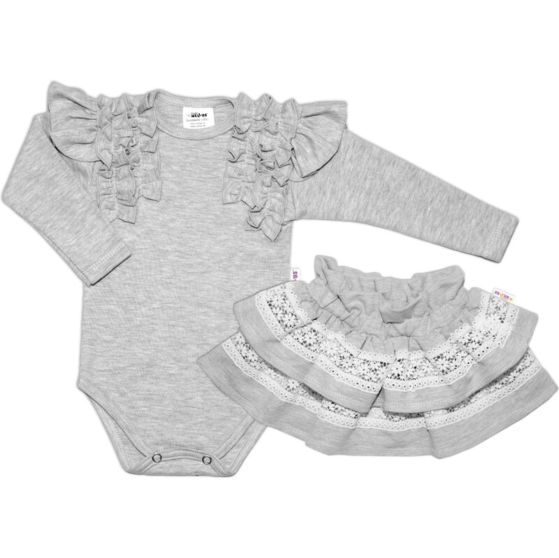 BABY NELLYS 2-dílná sada, body dl.rukáv + suknička s krajkou a volánky 99971318