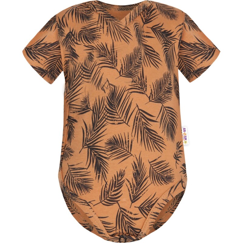 Baby Nellys Bavlněné body krátký rukáv, Palmy - medové 99844966