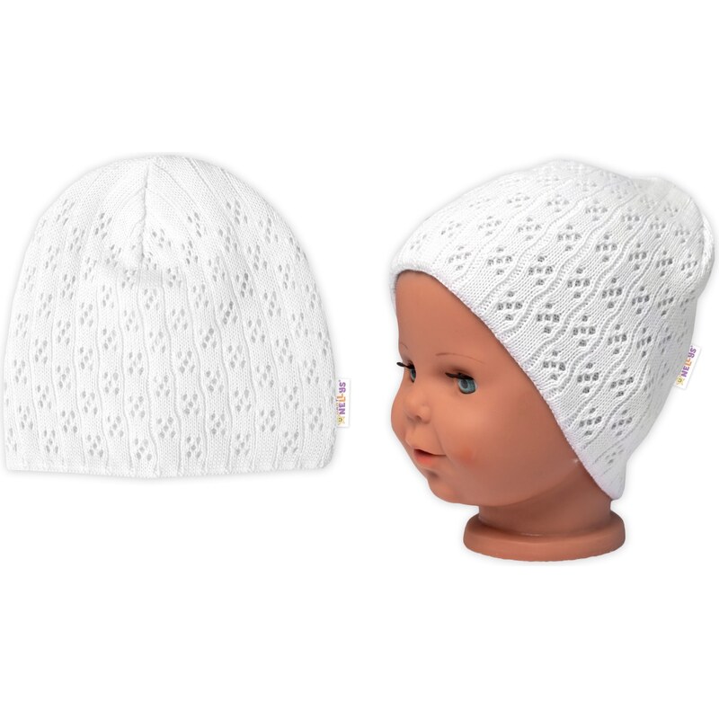 Ažurková čepice, dvouvrstvá, bavlna, Baby Nellys - bílá 99059803