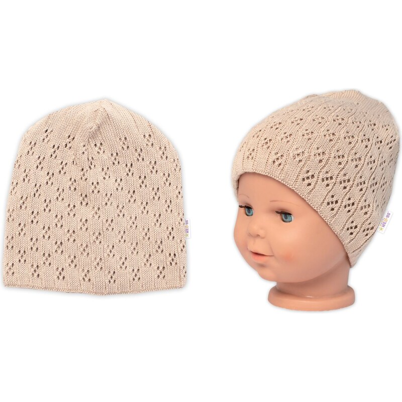 Ažurková čepice, dvouvrstvá, bavlna, Baby Nellys - cappuccino 99890289