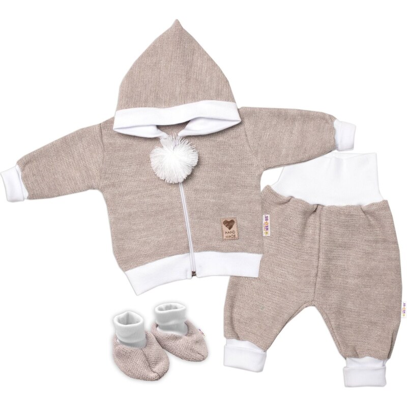 Baby Nellys 3-dílná souprava Hand made, pletený kabátek, kalhoty a 99060340