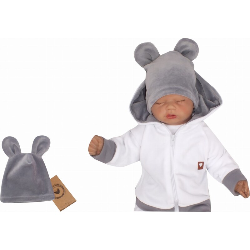 Z&Z Velurová, semišková čepička s oušky Teddy, šedá