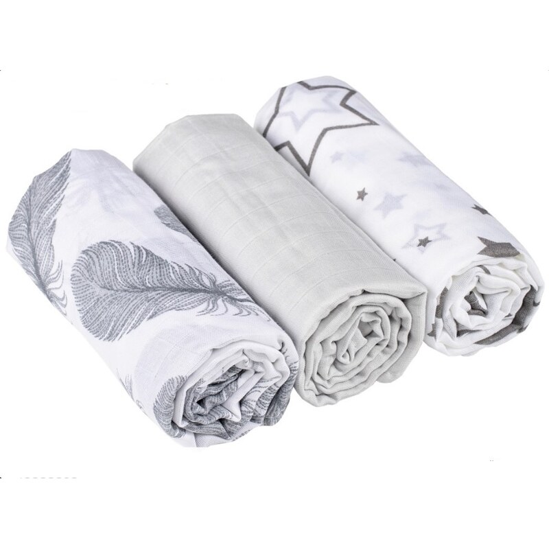 Baby Nellys Mušelínové pleny 3ks Lux - Pírka, hvězdičky, 70 x 80 cm, 99971316
