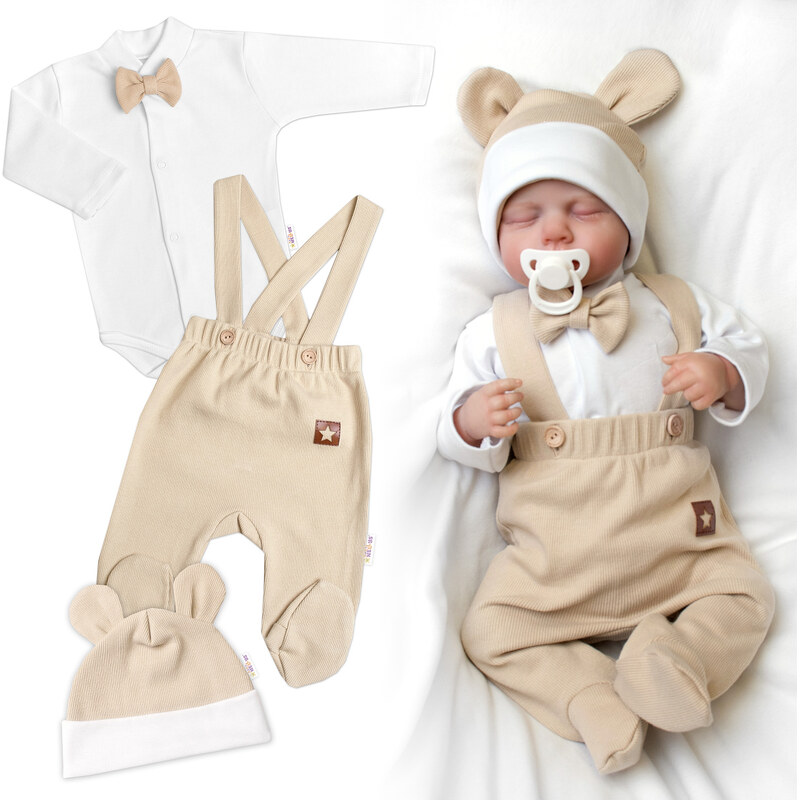 Baby Nellys Bavlněná souprava Gentleman 3D, body, polodupačky s láclem 99060898