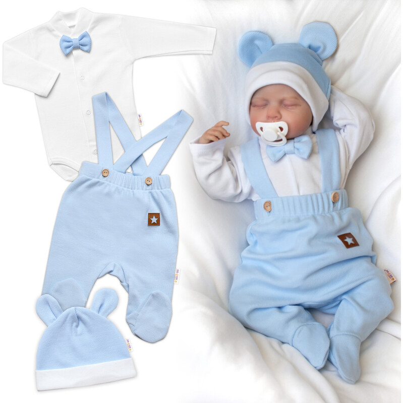 Baby Nellys Bavlněná souprava Gentleman 3D, body, polodupačky s láclem 99126384