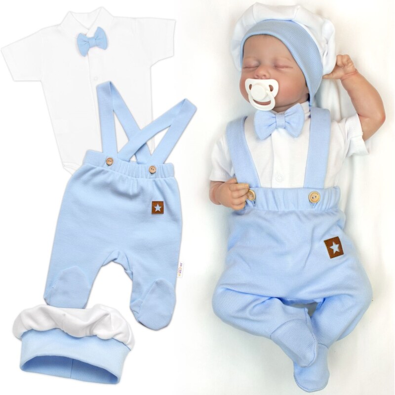 Baby Nellys Bavlněná souprava Gentleman 3D, body kr. rukáv, 99061928