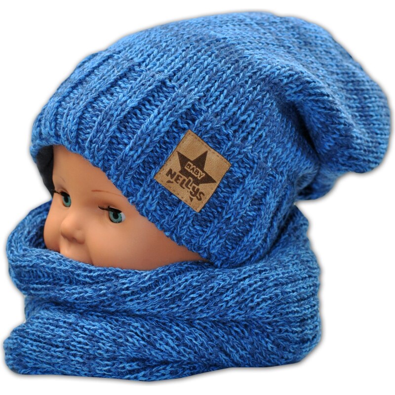 Baby Nellys Podzimní/zimní čepice s komínkem - modrá melír 102110485