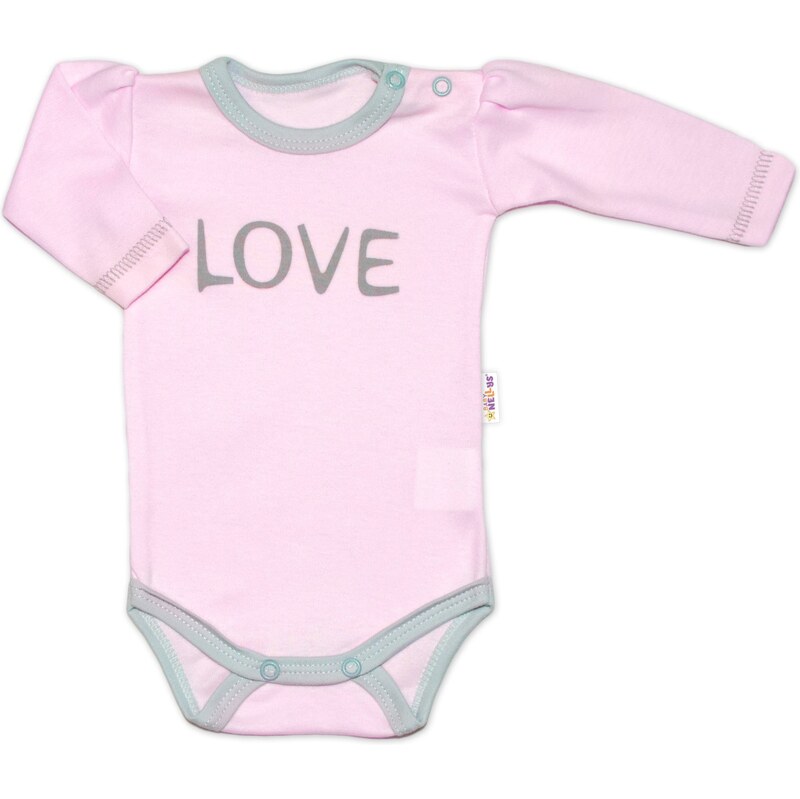 Baby Nellys Body dlouhý rukáv Love - růžové 99059855