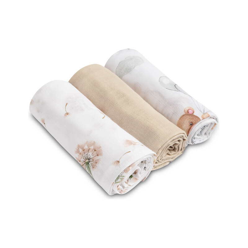 Sensillo Mušelínové měkké plenky LUX, 3ks, Bear, bílá/béžová 100595401