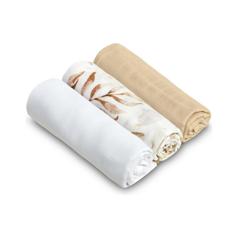Sensillo Mušelínové měkké plenky LUX, 3ks, Květy, bílá/béžová/se 100790510