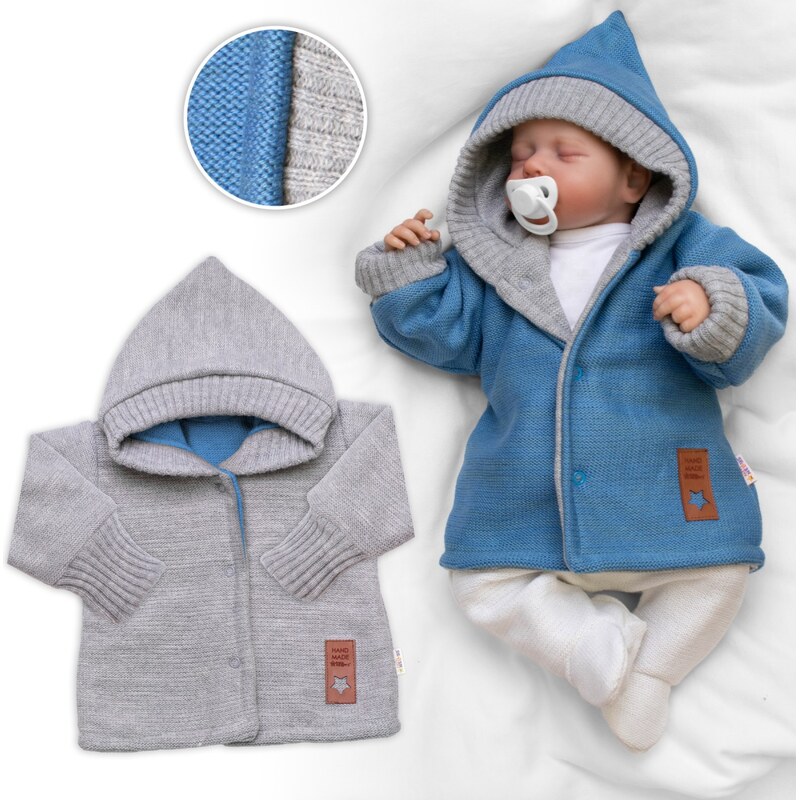 Baby Nellys Rostoucí oboustranný svetřík s kapucí Hand Made, modrá 102661357