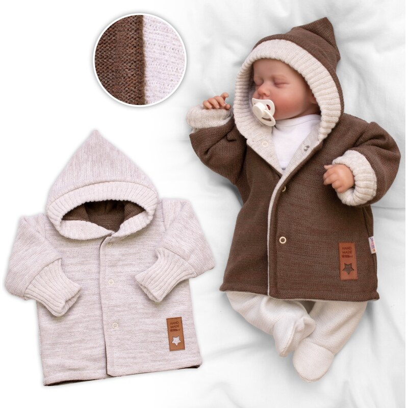 Baby Nellys Rostoucí oboustranný svetřík s kapucí Hand Made, hnědá 102661359