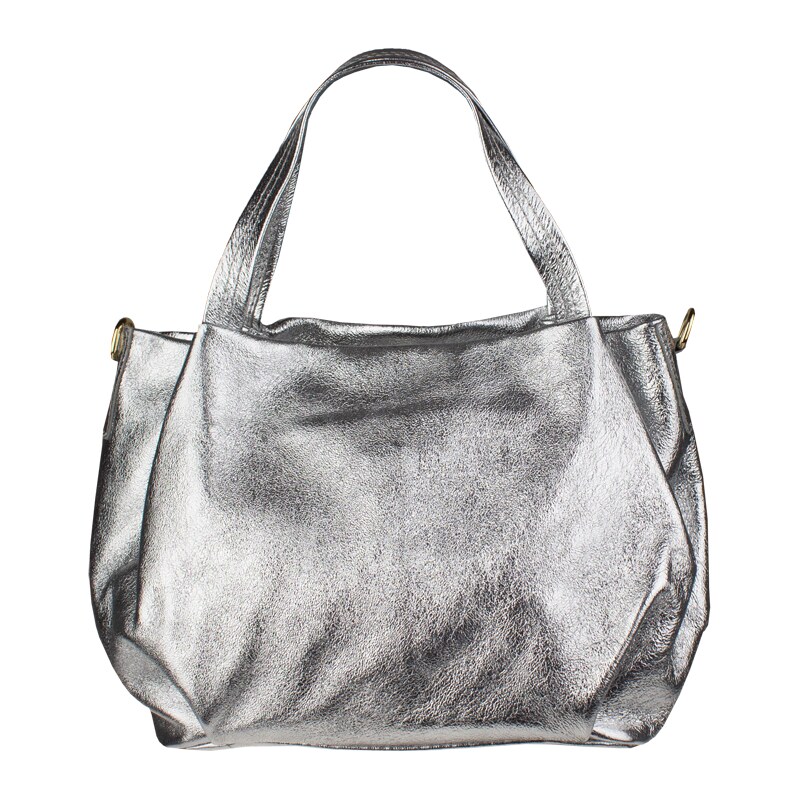 Stříbrná kožená italská crossbody kabelka Tea Lucida Argento
