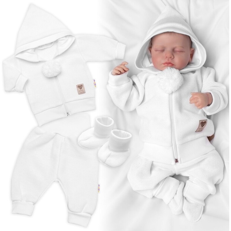 Baby Nellys 3-dílná souprava Hand made, pletený kabátek, kalhoty a 99844812