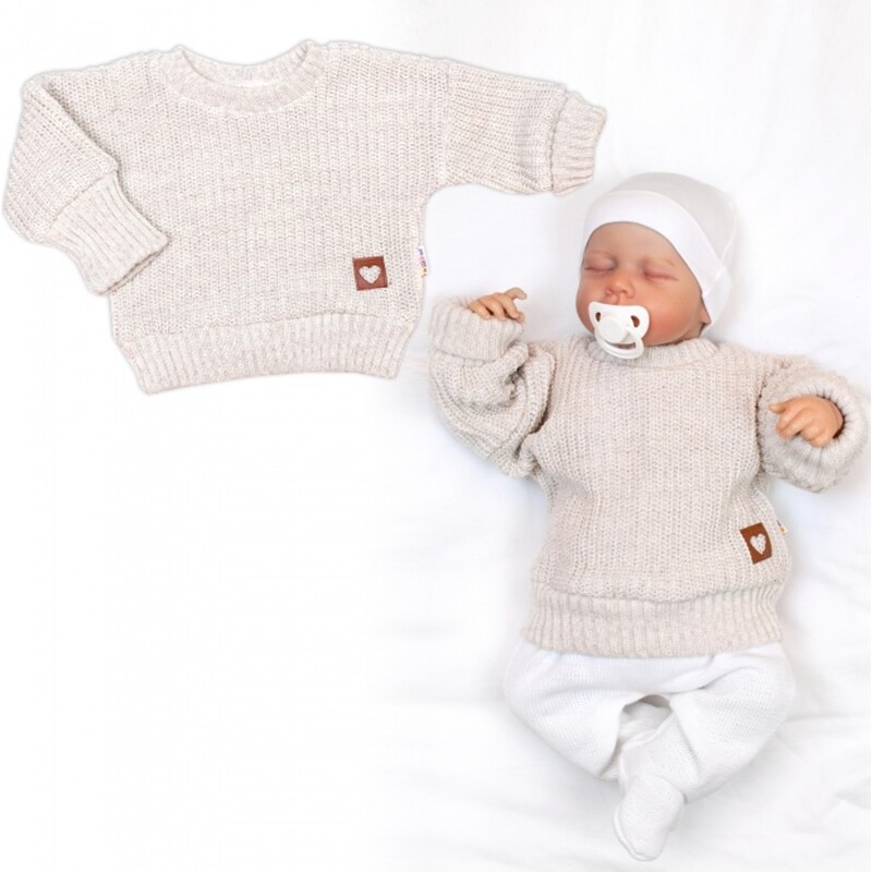 Baby Nellys Rostoucí oversize pletený svetřík pro miminko, sv. béžový 104231432