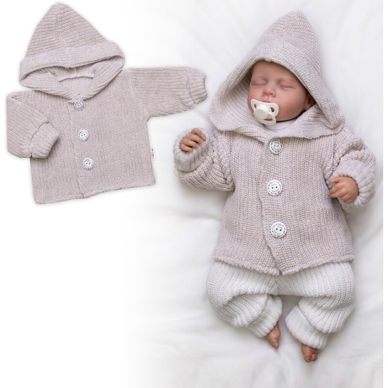 Baby Nellys Pletený svetřík s kapucí a knoflíčky Made with Love, 100527138