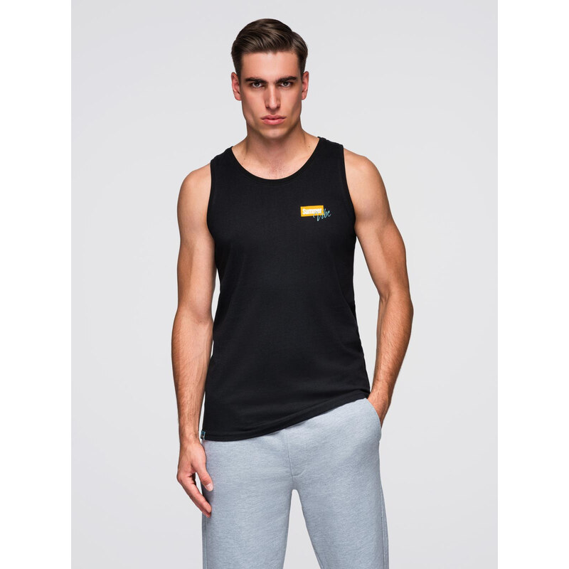 Ombre Mens Summer Vibe printed cotton tank top - black