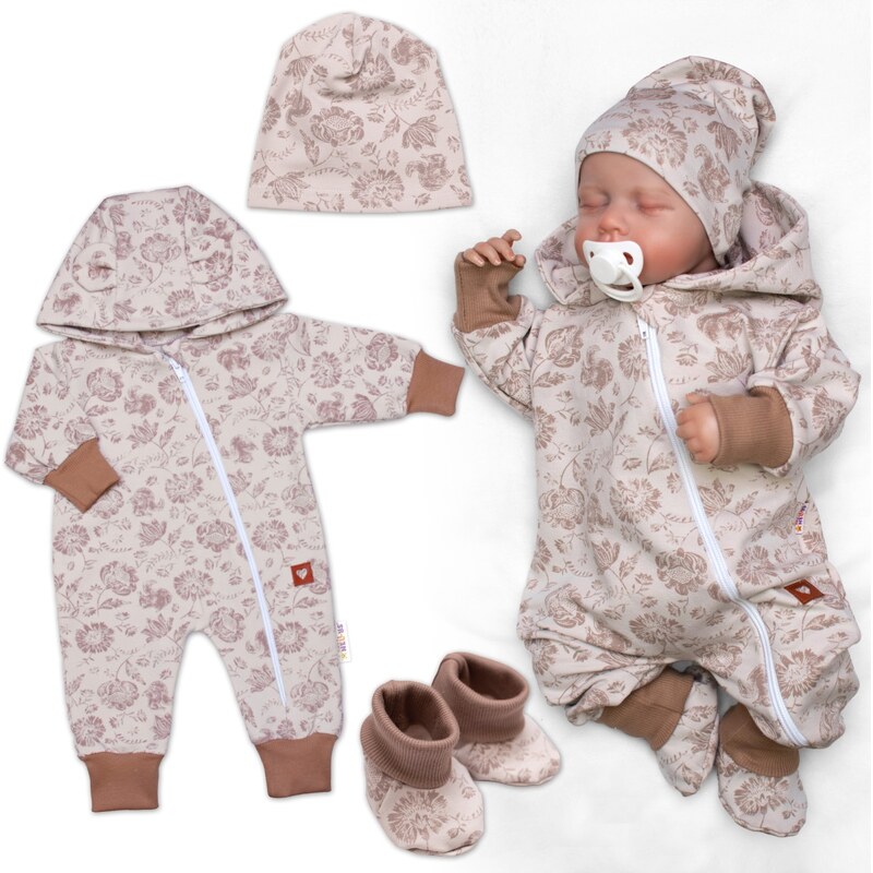 Baby Nellys Rostoucí overálek, čepička a botičky, 3D, bavlna, Garden - 103734170