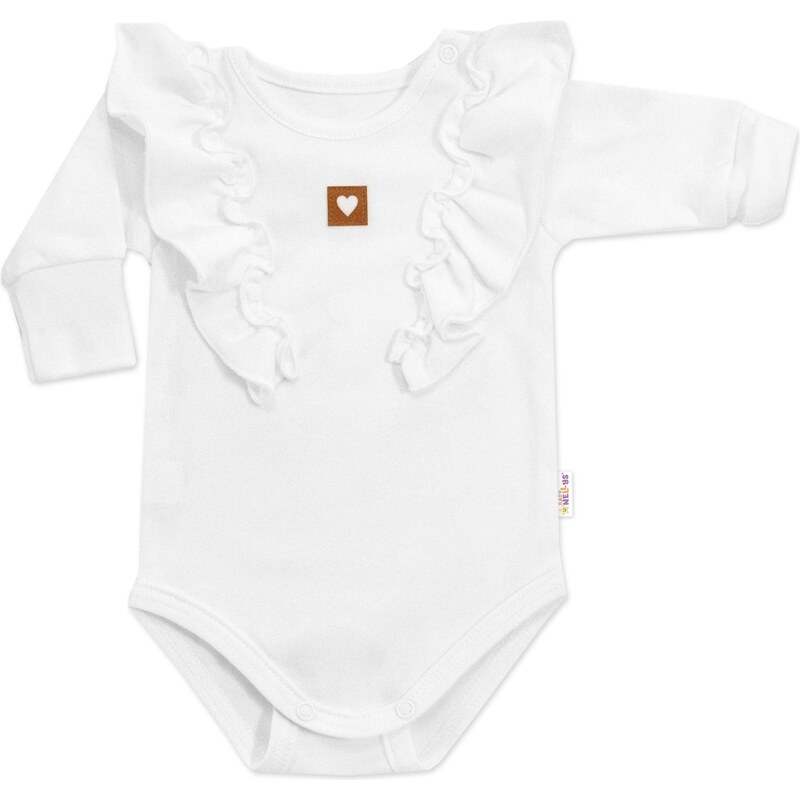 Baby Nellys Rostoucí body NATURE, dlouhý rukáv s volánky, bavlna, bílé 104721833