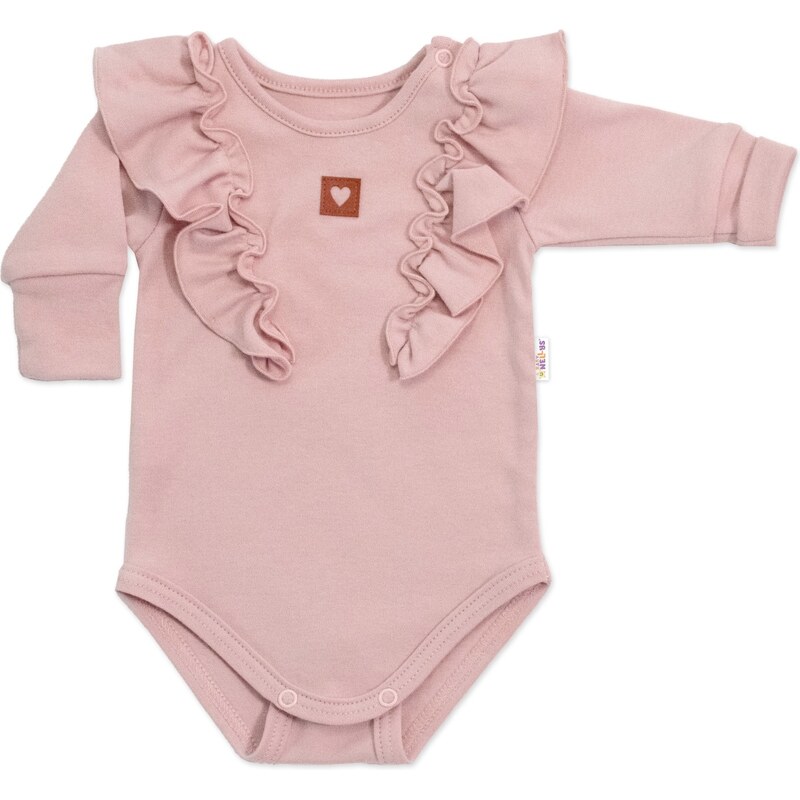Baby Nellys Rostoucí body NATURE, dlouhý rukáv s volánky, bavlna, 106162635