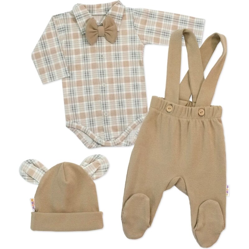 Baby Nellys Bavlněná souprava Gentleman 3D, body, polodupačky s láclem 104231433