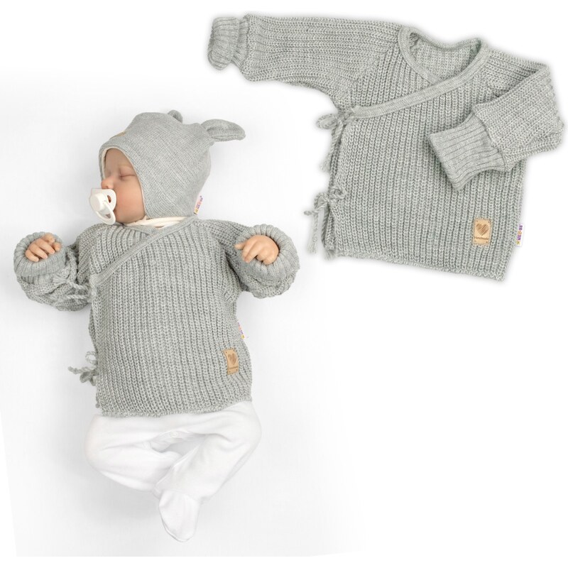 Baby Nellys Kojenecký svetřík, rostoucí, na zavazování na boku - šedý 104933313