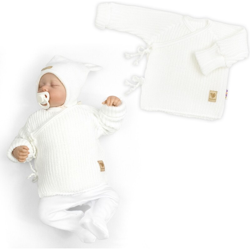 Baby Nellys Kojenecký svetřík, rostoucí, na zavazování na boku - bílá 104933316