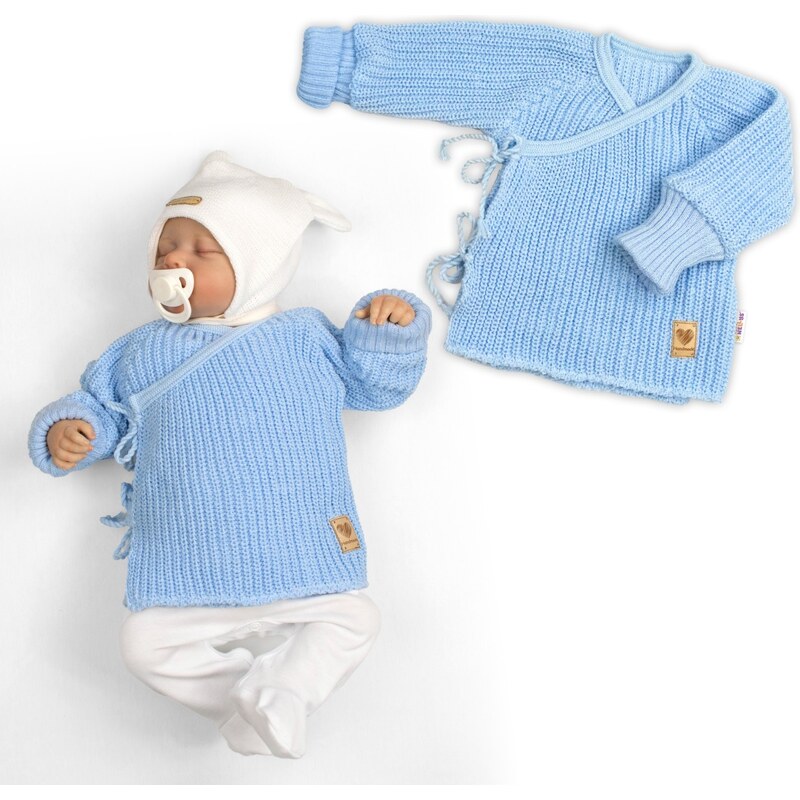 Baby Nellys Kojenecký svetřík, rostoucí, na zavazování na boku - modrá 104933315