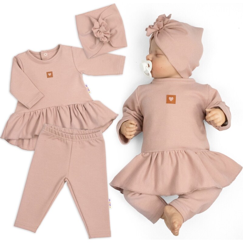 Baby Nellys Luxusní bavlněná sada, 3D, NATURE - pudrově růžová 105422089
