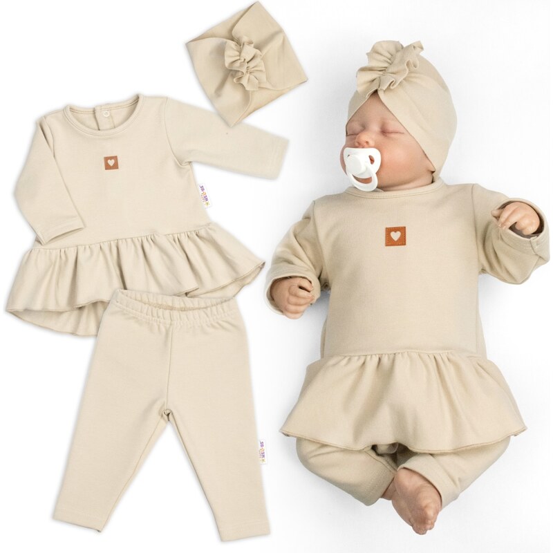 Baby Nellys Luxusní bavlněná sada, 3D, NATURE - béžová 105395501