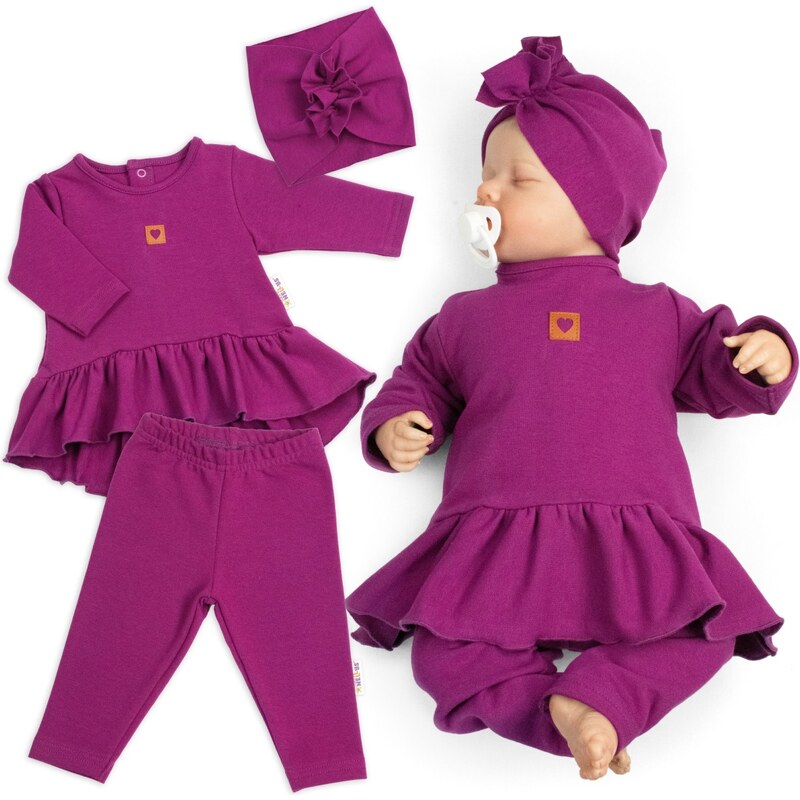 Baby Nellys Luxusní bavlněná sada, 3D, NATURE - purpurová 105422090