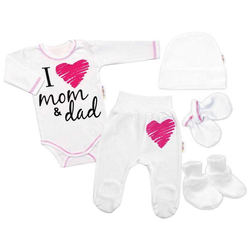 Baby Nellys 5-ti dílná soupravička do porodnice I love mom & dad, 99060667