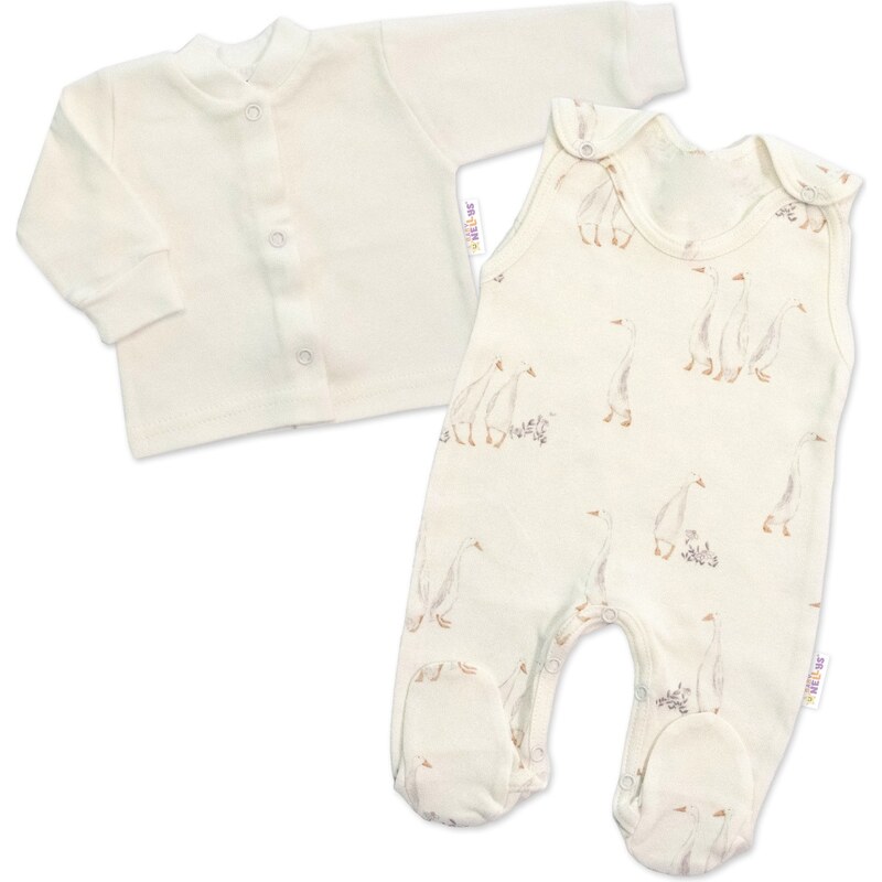 Baby Nellys Kojenecké dupačky s košilkou, bavlna, Husičky, smetanové 105272486