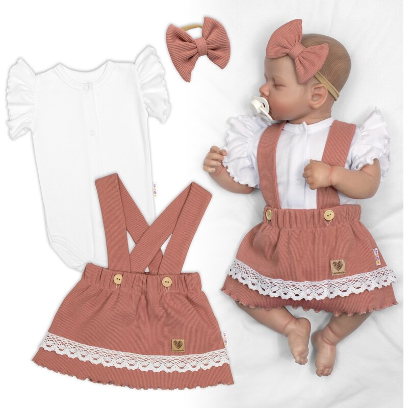Baby Nellys 3D sada LADY, bavlna, body kr. rukáv, suknička s láclem, 105656379