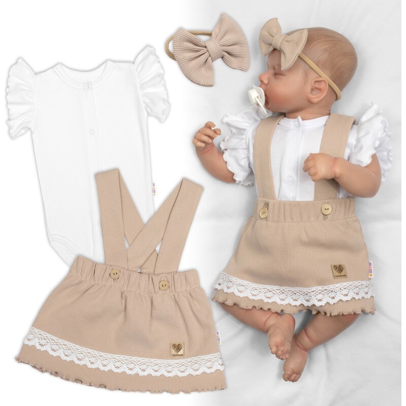 Baby Nellys 3D sada LADY, bavlna, body kr. rukáv, suknička s láclem, 105656382