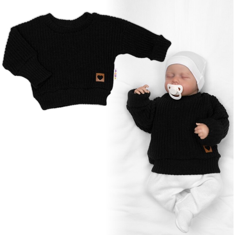 Baby Nellys Rostoucí oversize pletený svetřík pro miminko, černý 111962539