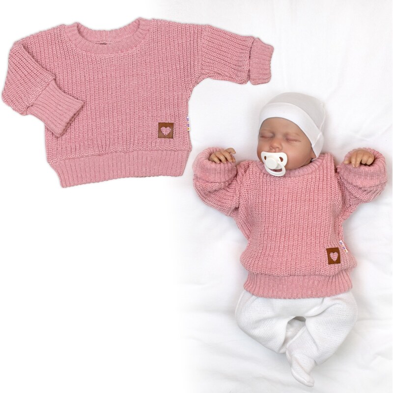Baby Nellys Rostoucí oversize pletený svetřík pro miminko, starorůžová 114586385