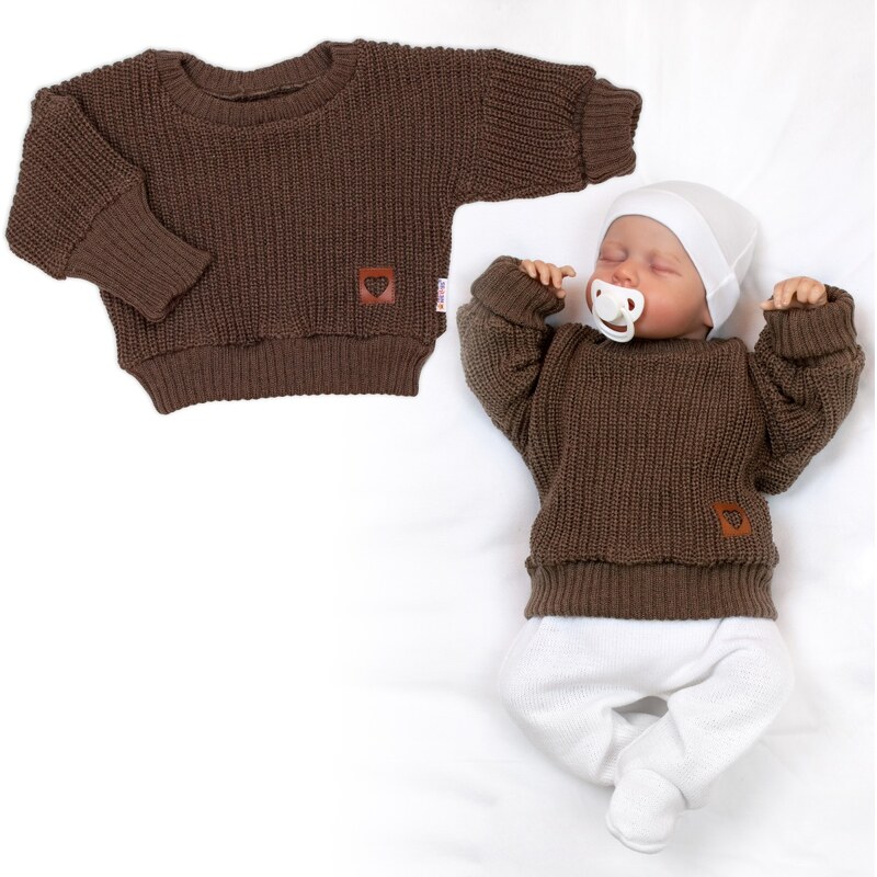 Baby Nellys Rostoucí oversize pletený svetřík pro miminko, hnědý 99060600