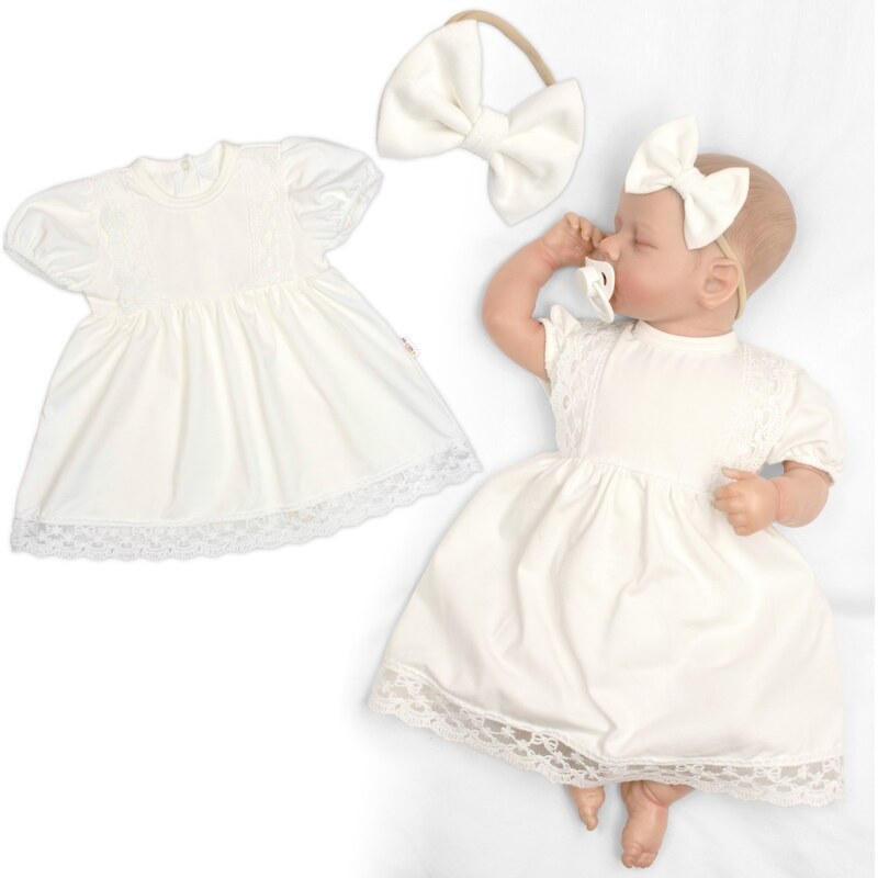 Baby Nellys Luxusní šatičky s krajkou LOVE, krátkým rukávek + čelenka 106793208