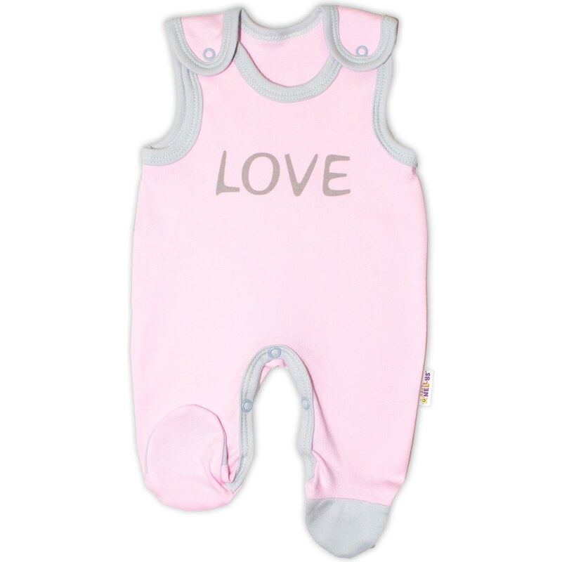 Baby Nellys Kojenecké bavlněné dupačky, Love - růžové 100526952