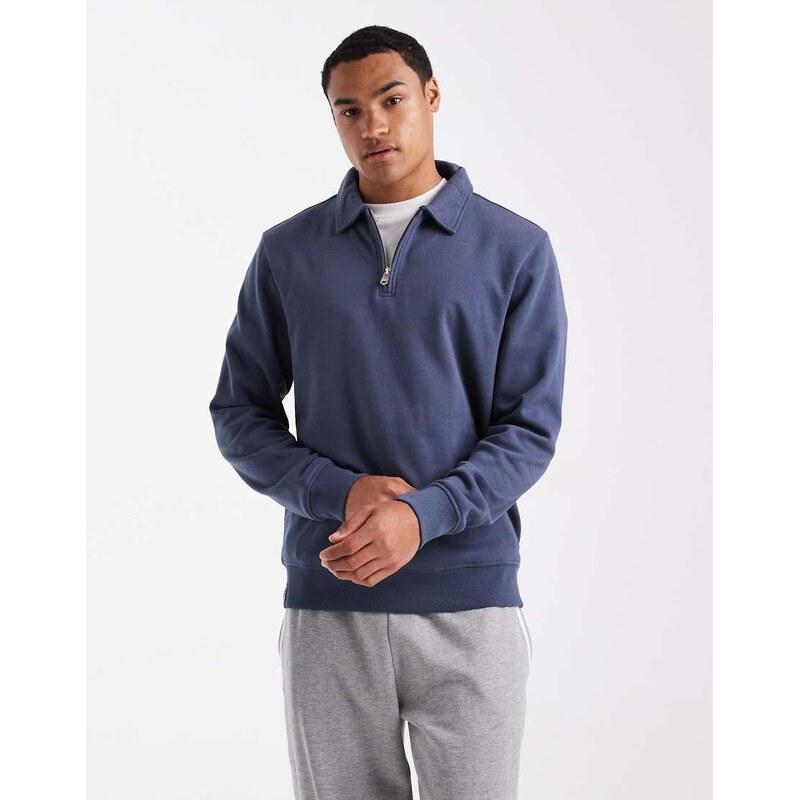 Threadbare 1/4 zip fleece sweatshirt in blue
