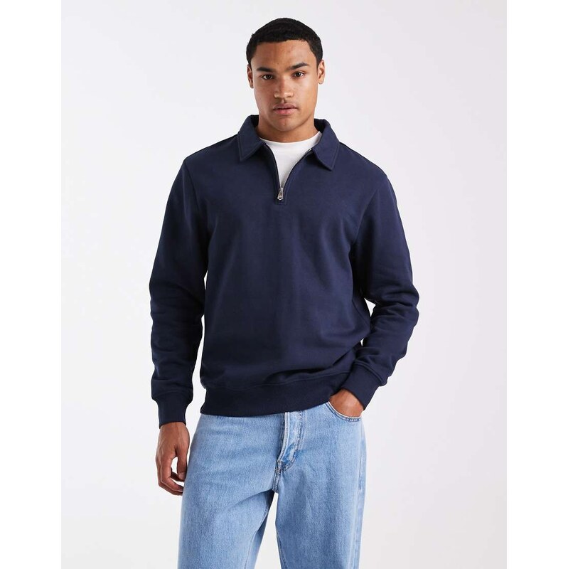 Threadbare 1/4 zip fleece sweatshirt in navy