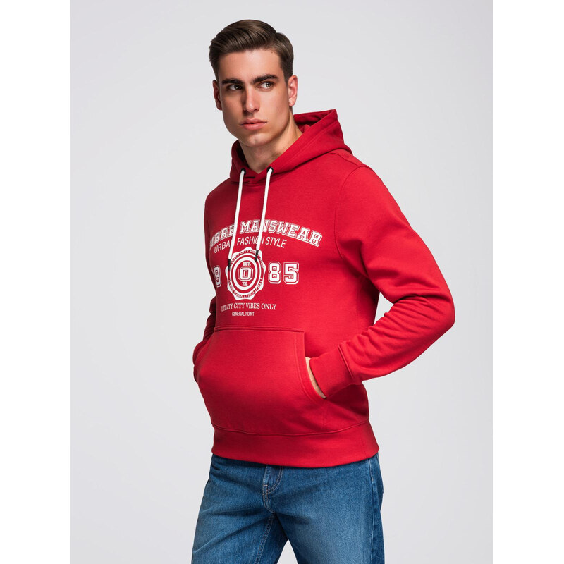 Ombre Mens college style printed kangaroo hoodie - red