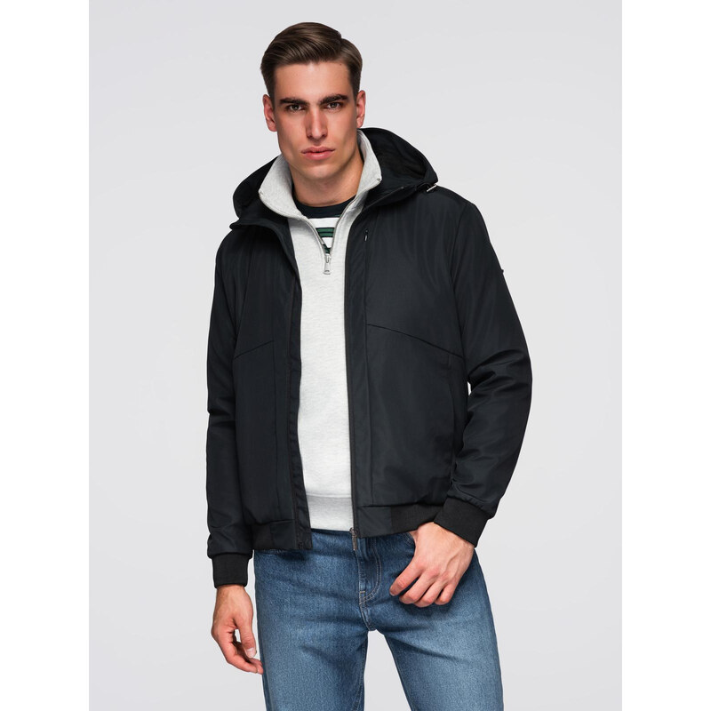 Ombre Mens lightweight jacket with mesh lining and hood - black